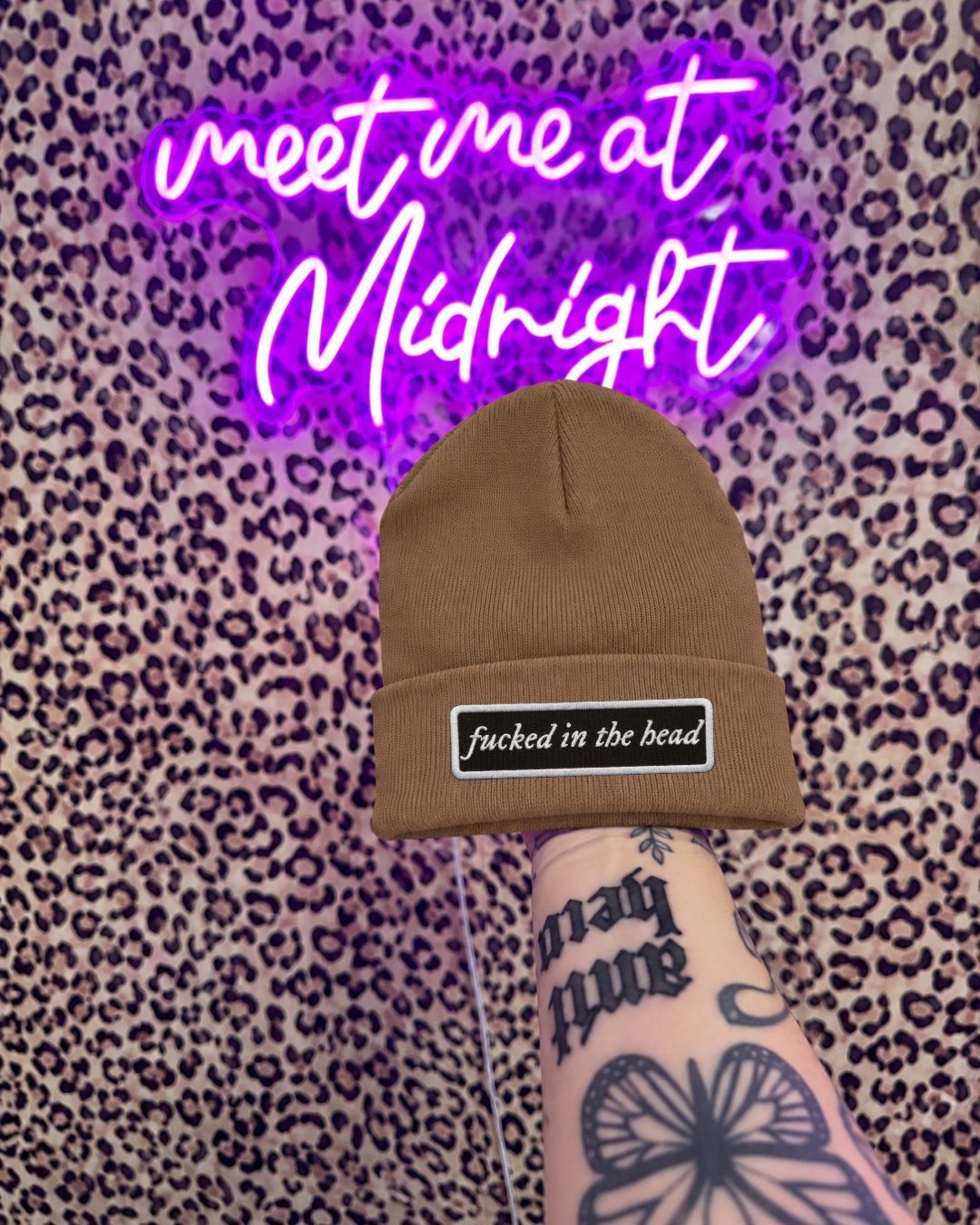 FUCKED IN THE HEAD embroidered patch beanie