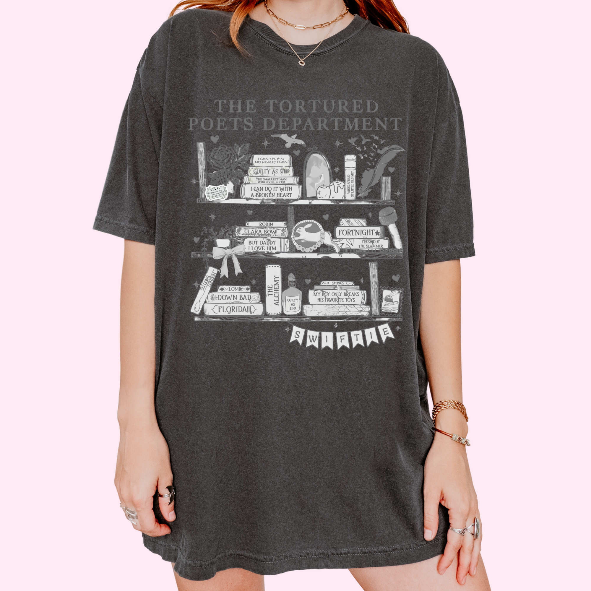 The tortured poets bookshelf comfort colors tee