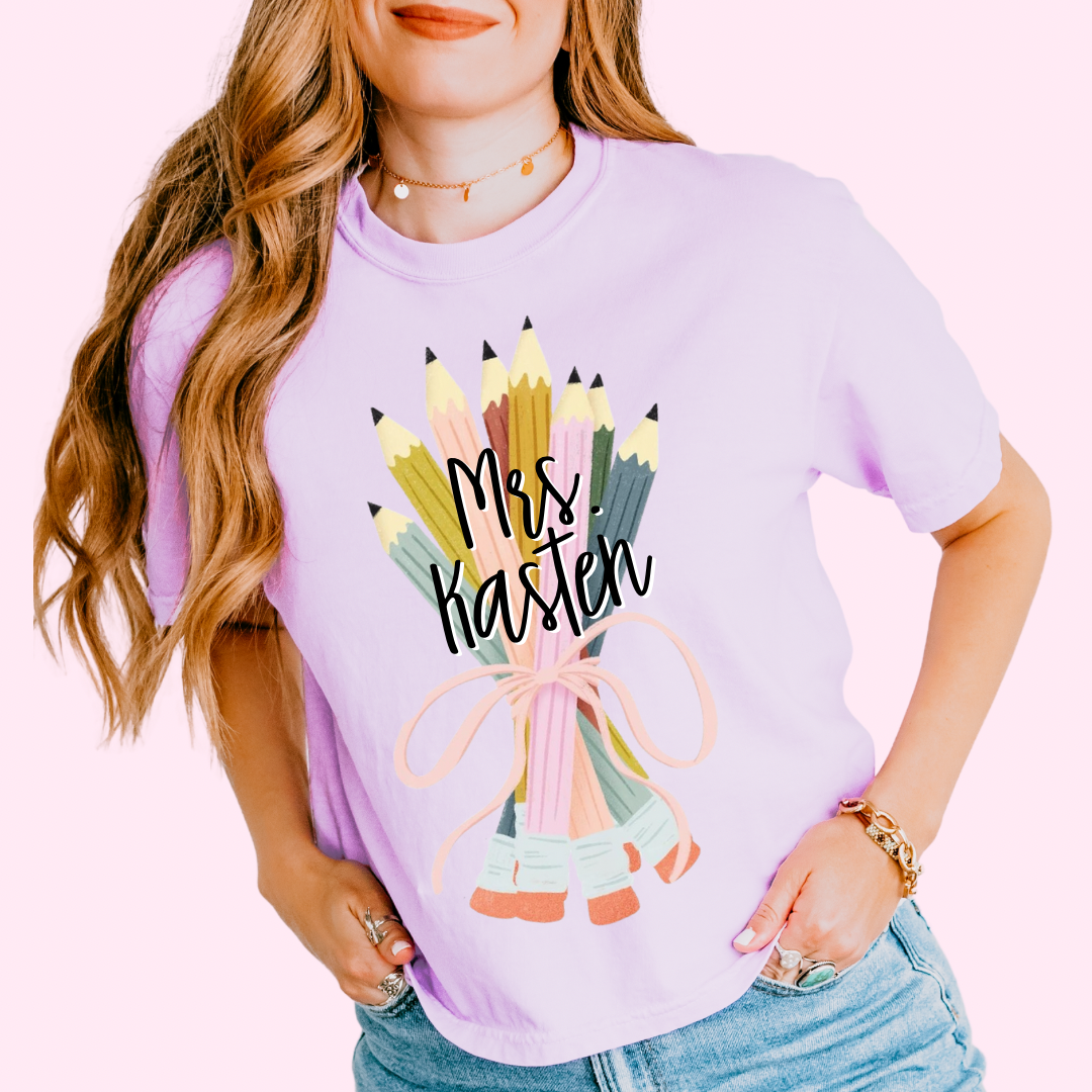 Pretty pencils custom name comfort colors tee