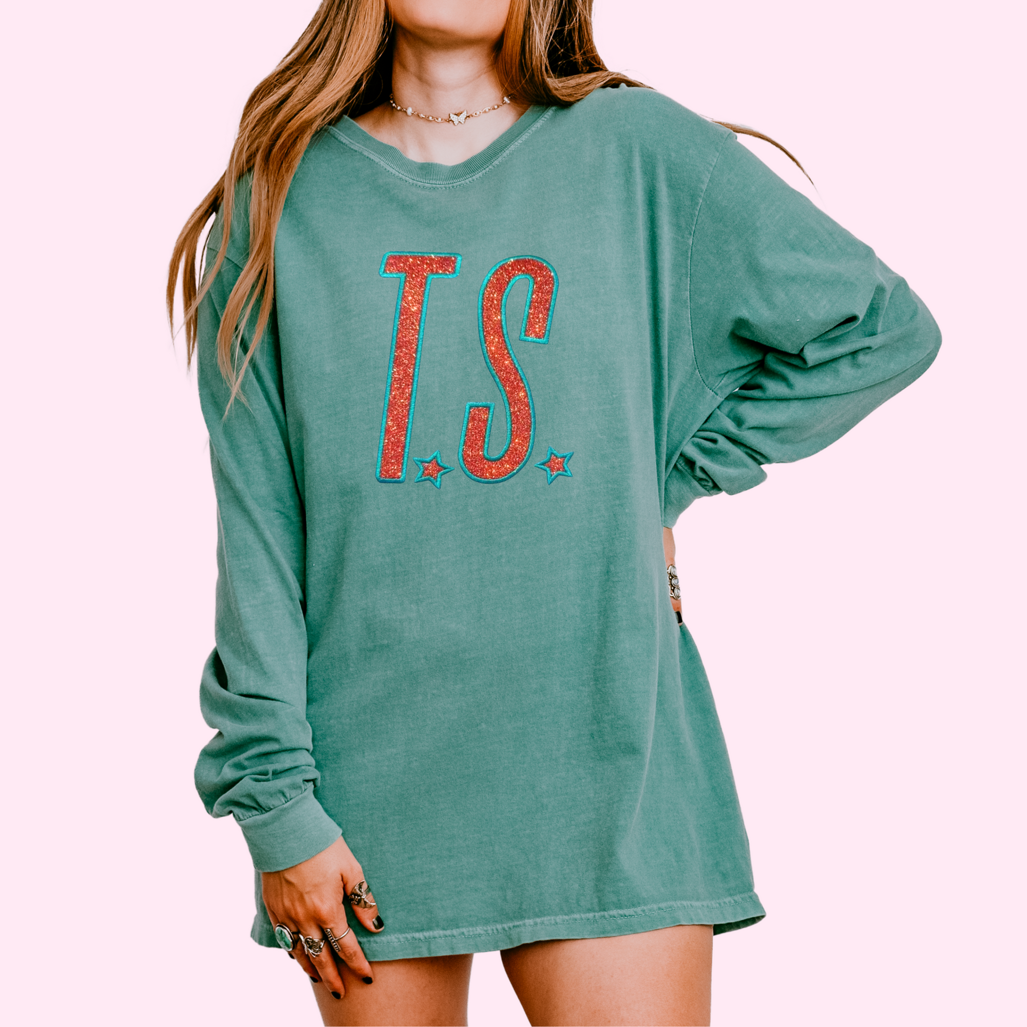 TS12 embroidered appliqué long sleeve comfort colors tee