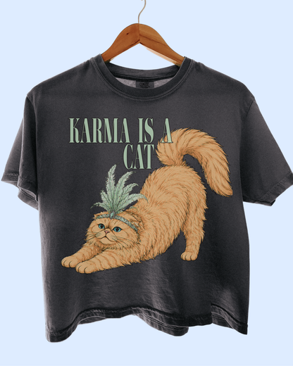 Karma is a cat comfort colors tee