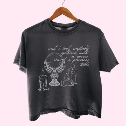 Gathered with a coven round a sorceress table comfort colors tee