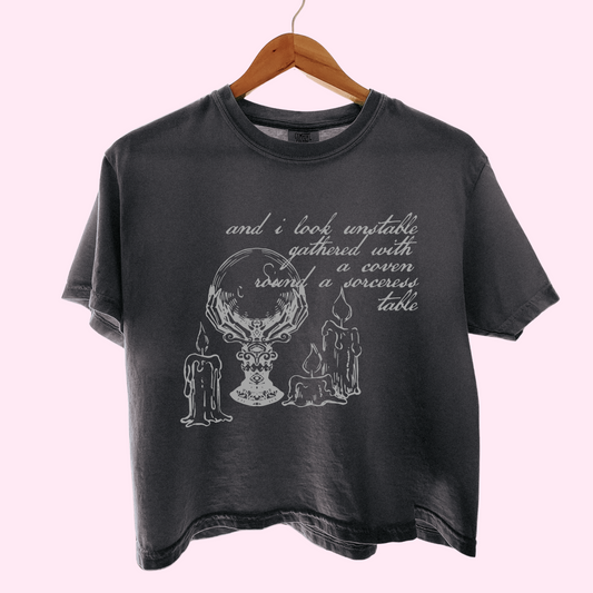 Gathered with a coven round a sorceress table comfort colors tee
