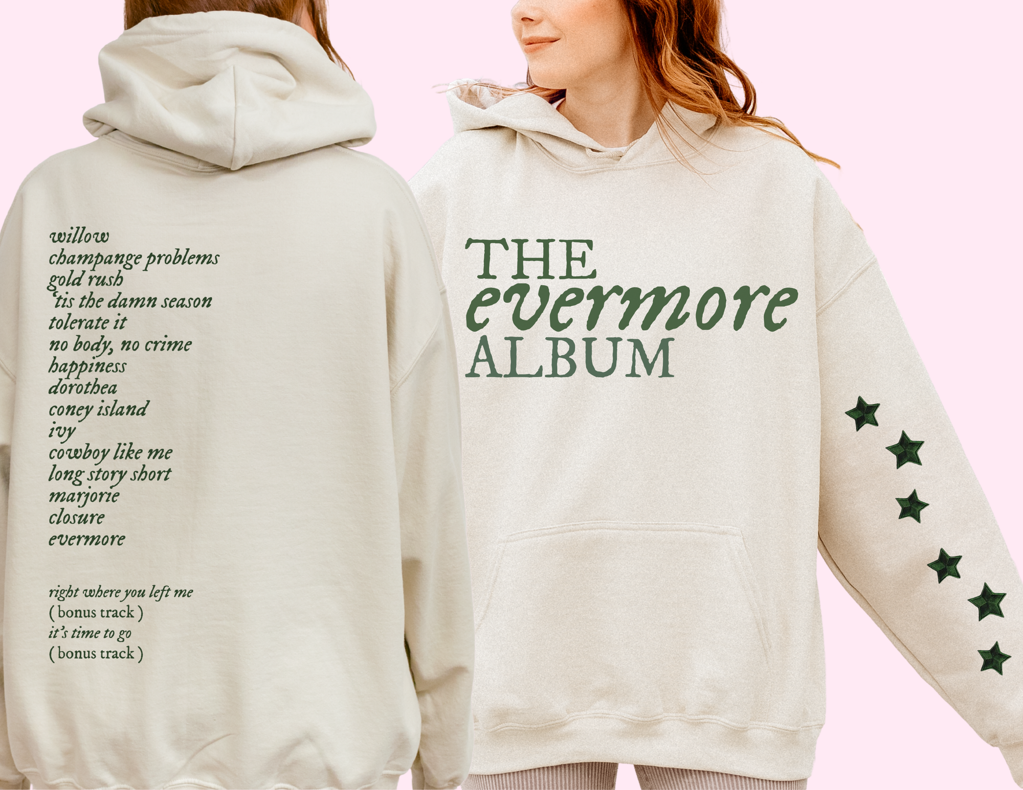 The evermore album front and back hoodie